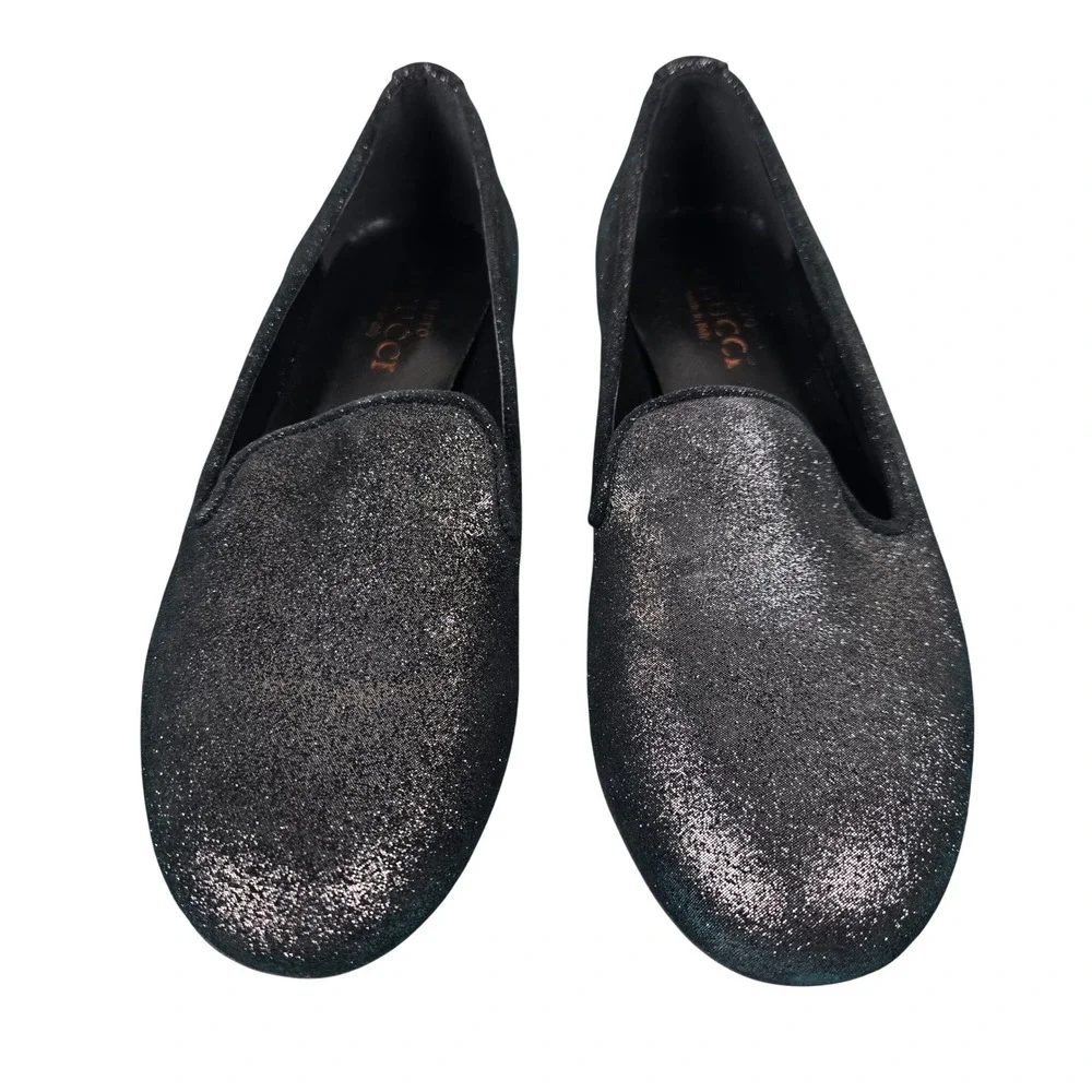 Sesto Meucci Womens Black Glitter Loafers‎ Flats Shoes Size 6.5 M Italy Designer